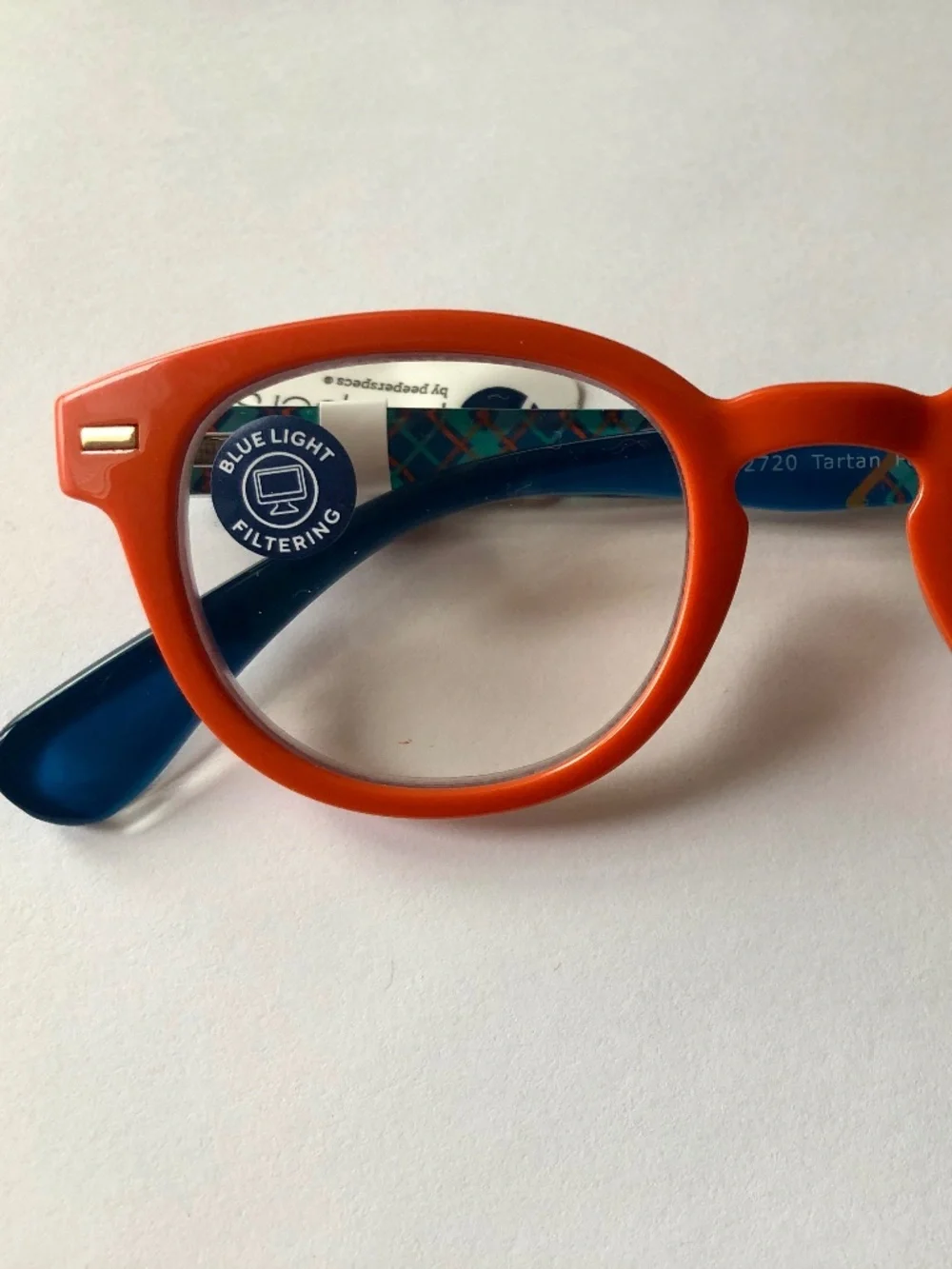New Orange Blue Plaid Peepers Blue Light Filter Glasses +0.00